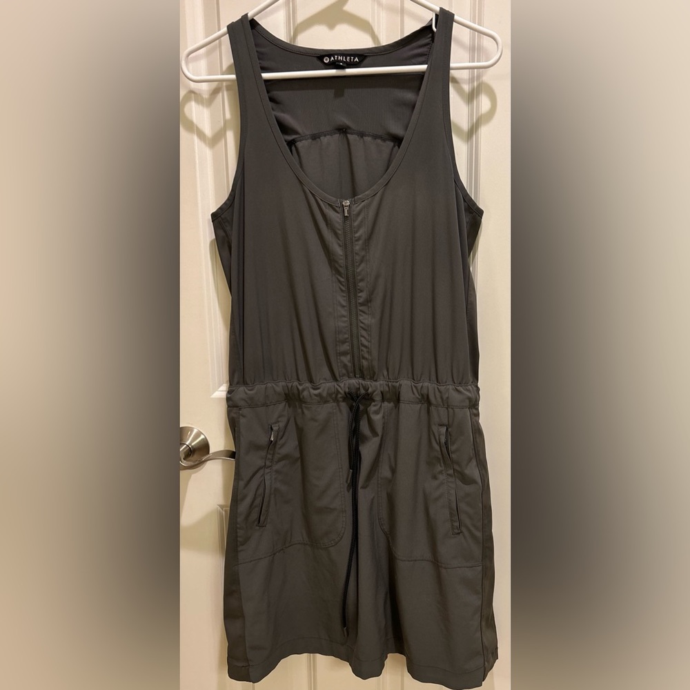 Athleta Women's Olive Green Half Zip Sleeveless Dress With Built In Shorts